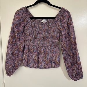 J Crew Paisley Long Sleeve Top